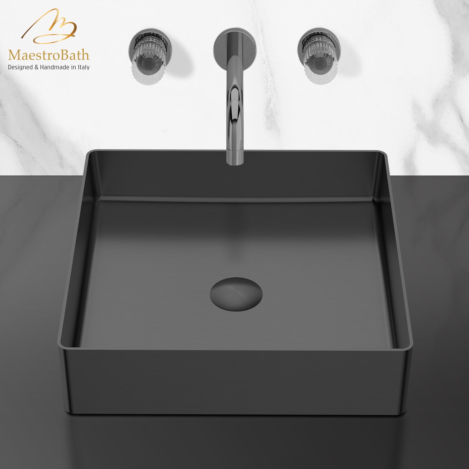 Modern Square Vessel Sink #color_gun metal