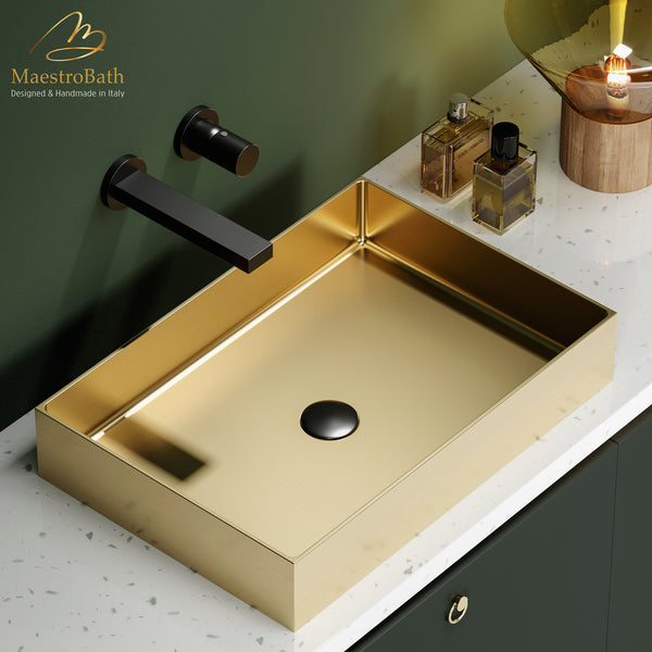 Modern Rectangular Vessel Sink #color_brushed gold