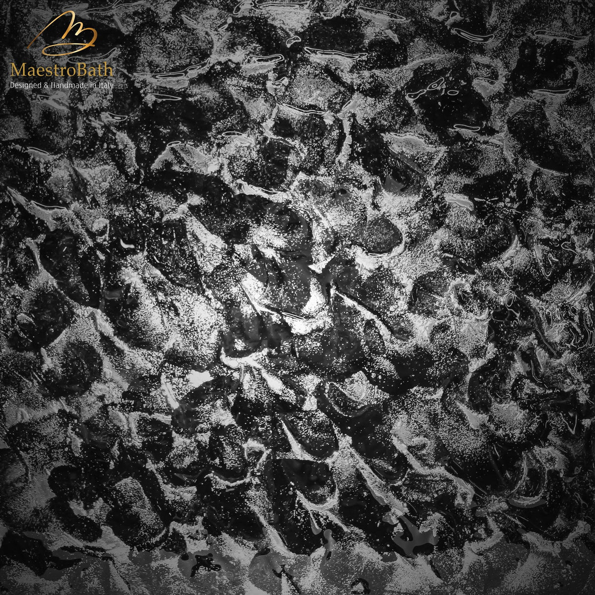 Murano glass tile, shown in black and silver, 23.6 inch by 23.6 inch per panel