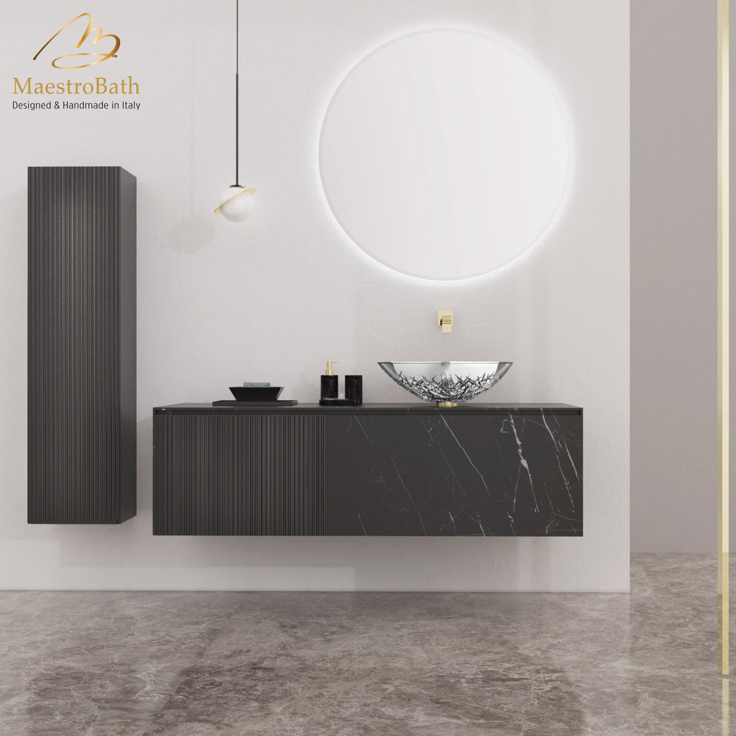 Cosmopolitan Luxury Wallmount Bathroom Vanity #color_Black Marquinia