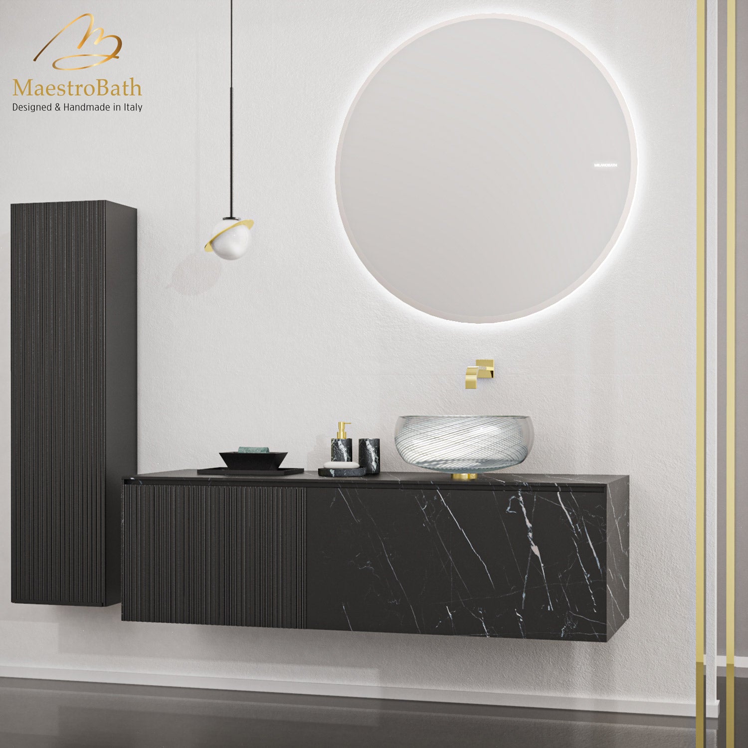 Cosmopolitan Luxury Wallmount Bathroom Vanity #color_Black Marquinia