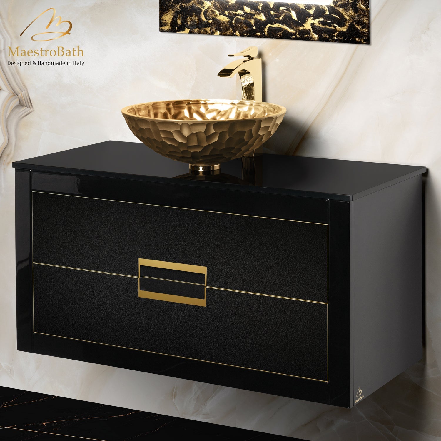 Danya 40 Inch | Modern Bathroom Vanity #color_black and gold