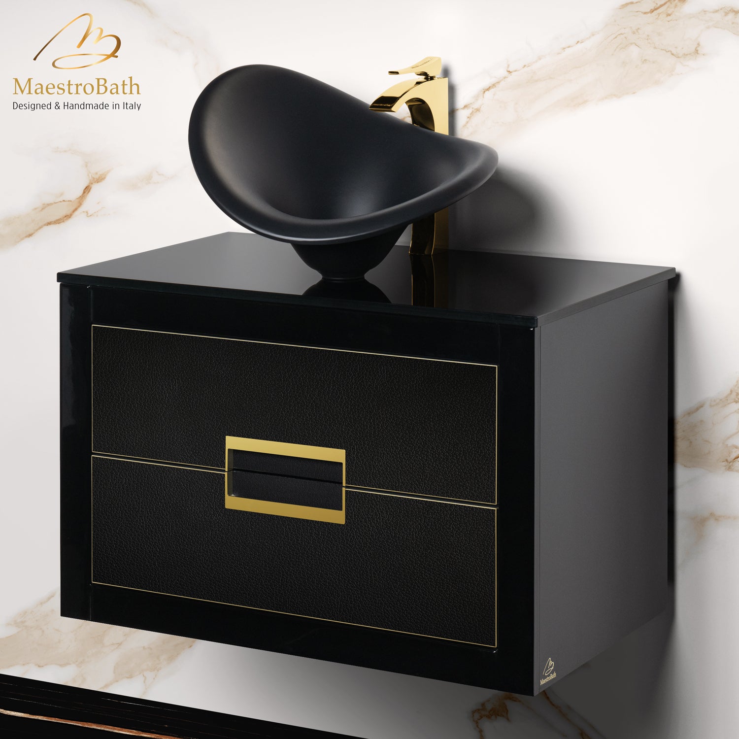 Danya Black and Gold Leather Modern Bathroom Vanity 32 Inch #Size_32"