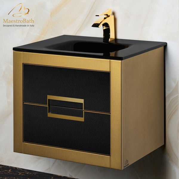 Danya Leather Modern Bathroom Vanity 24 Inch #color_gold and black
