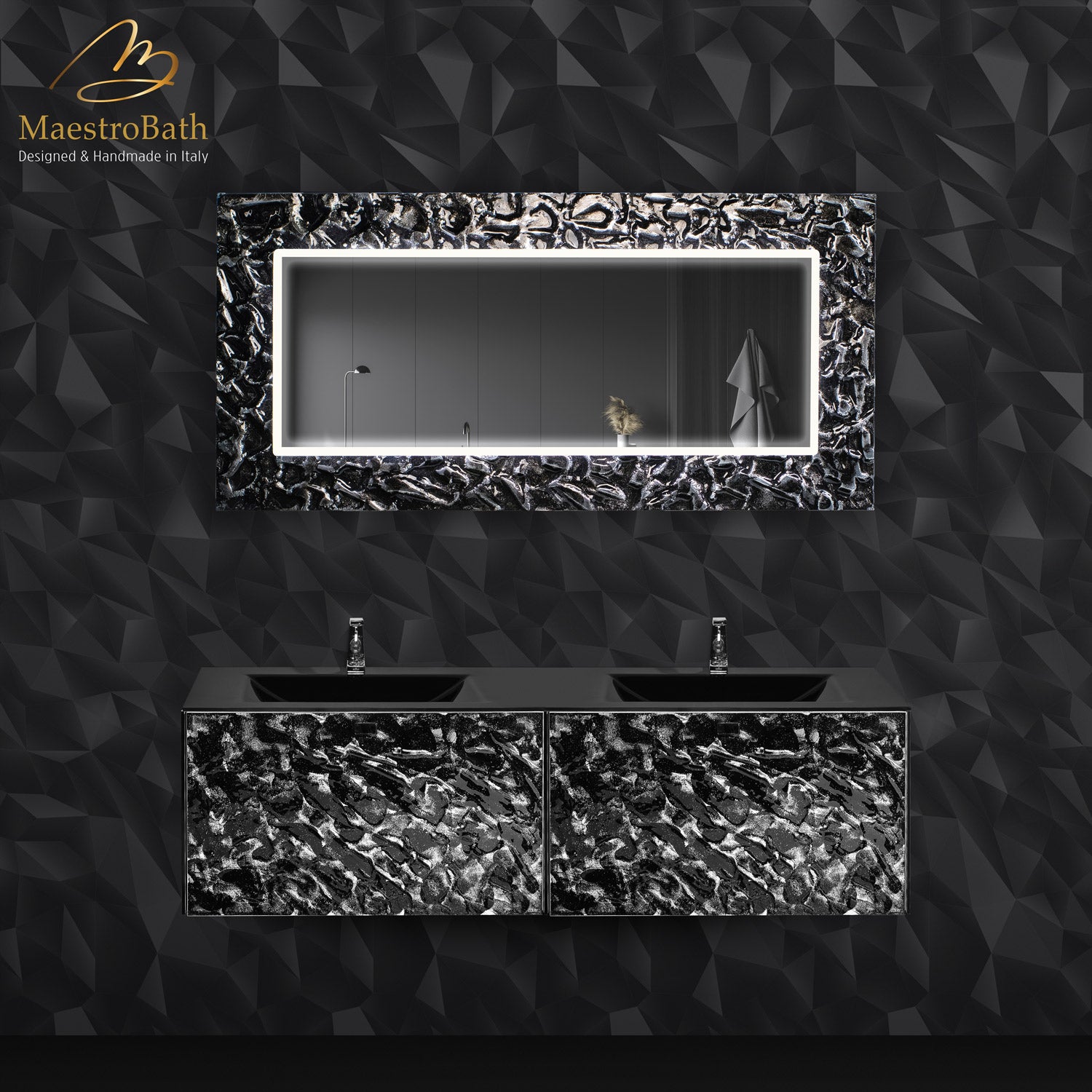 Designer Murano Glass Wallmount Bathroom Double Vanity #size_63"