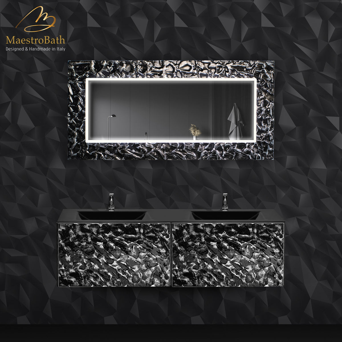 Designer Murano Glass Wallmount Bathroom Double Vanity #size_63"