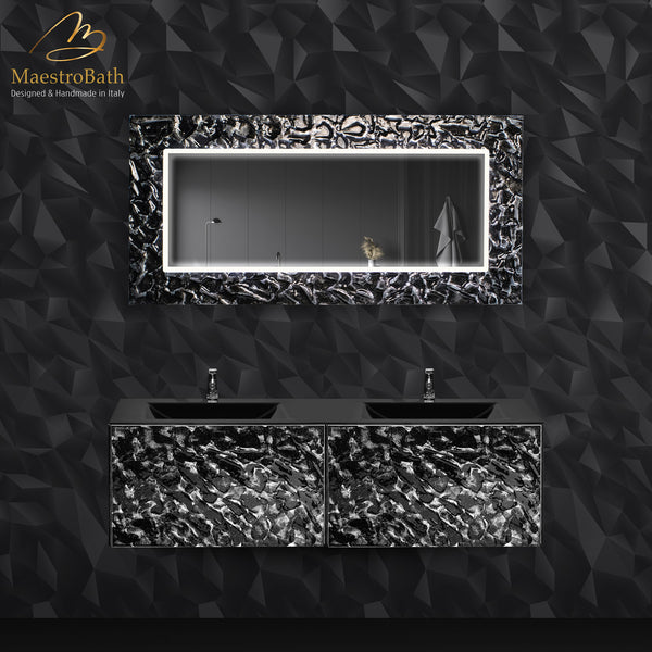 Luxury Wallmount Bathroom Double Vanity #color_black and silver