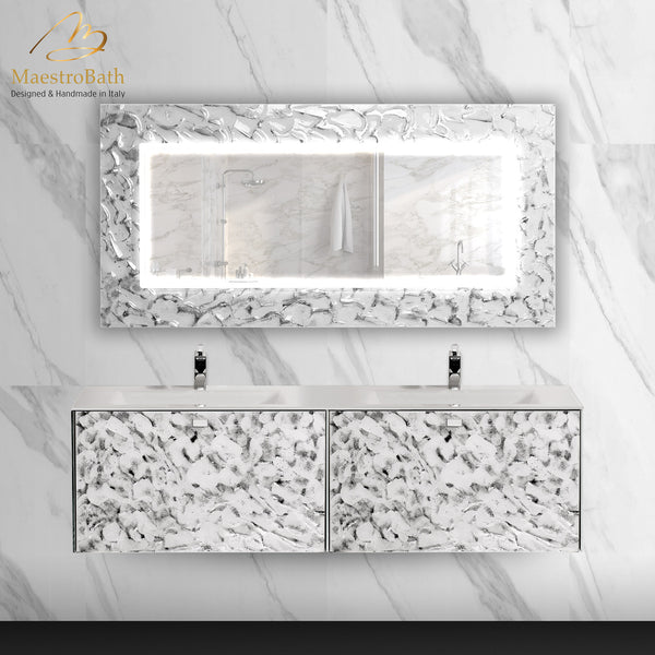 Luxury Wallmount Bathroom Double Vanity #color_white and silver