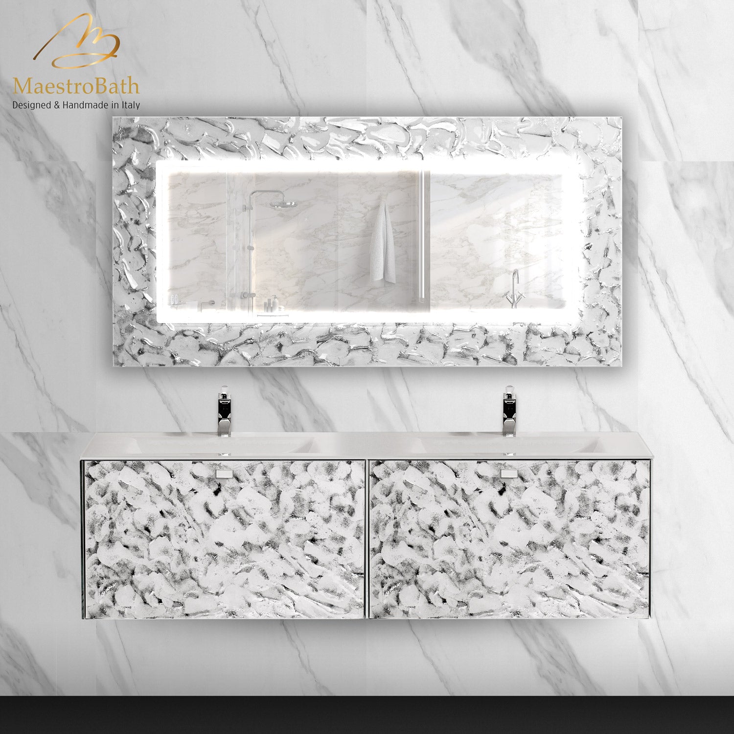 Designer Murano Glass Wallmount Bathroom Double Vanity #size_63"
