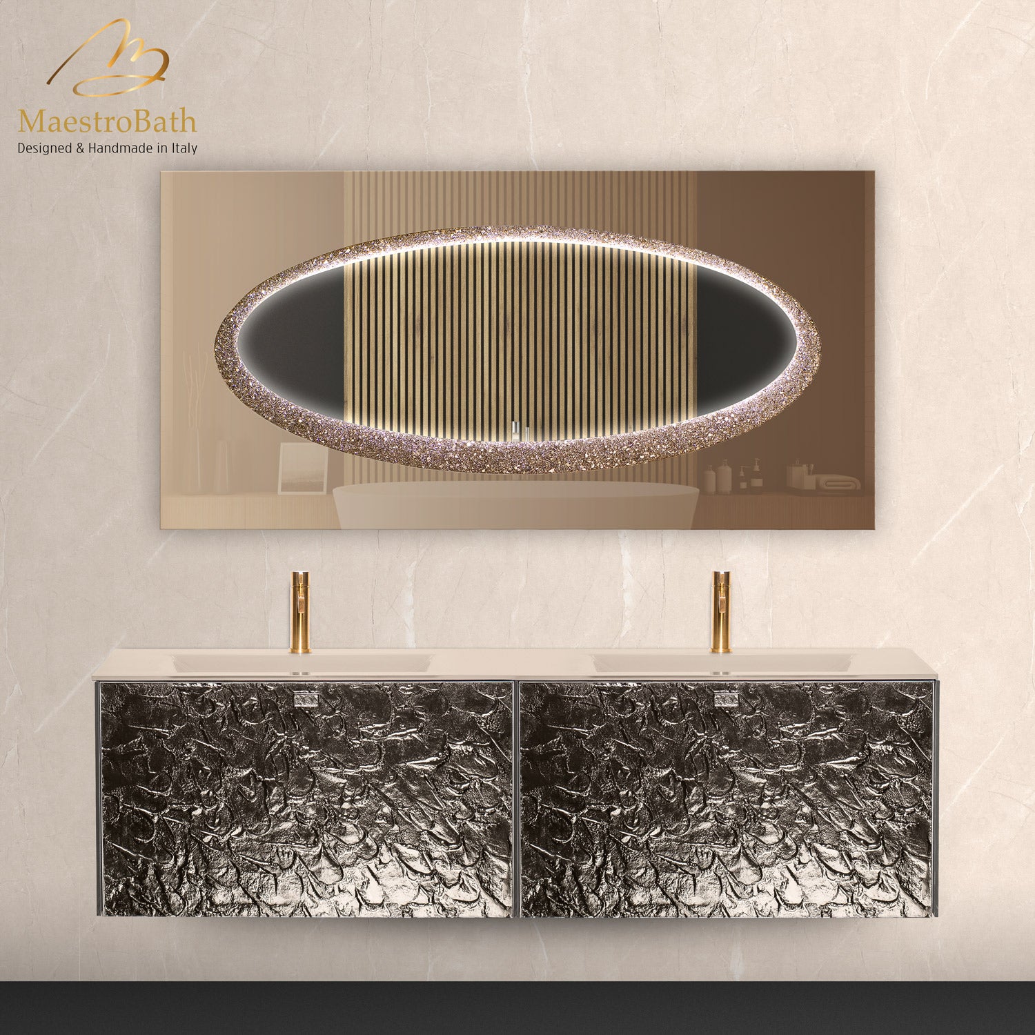 Designer Murano Glass Wallmount Bathroom Double Vanity #size_63"