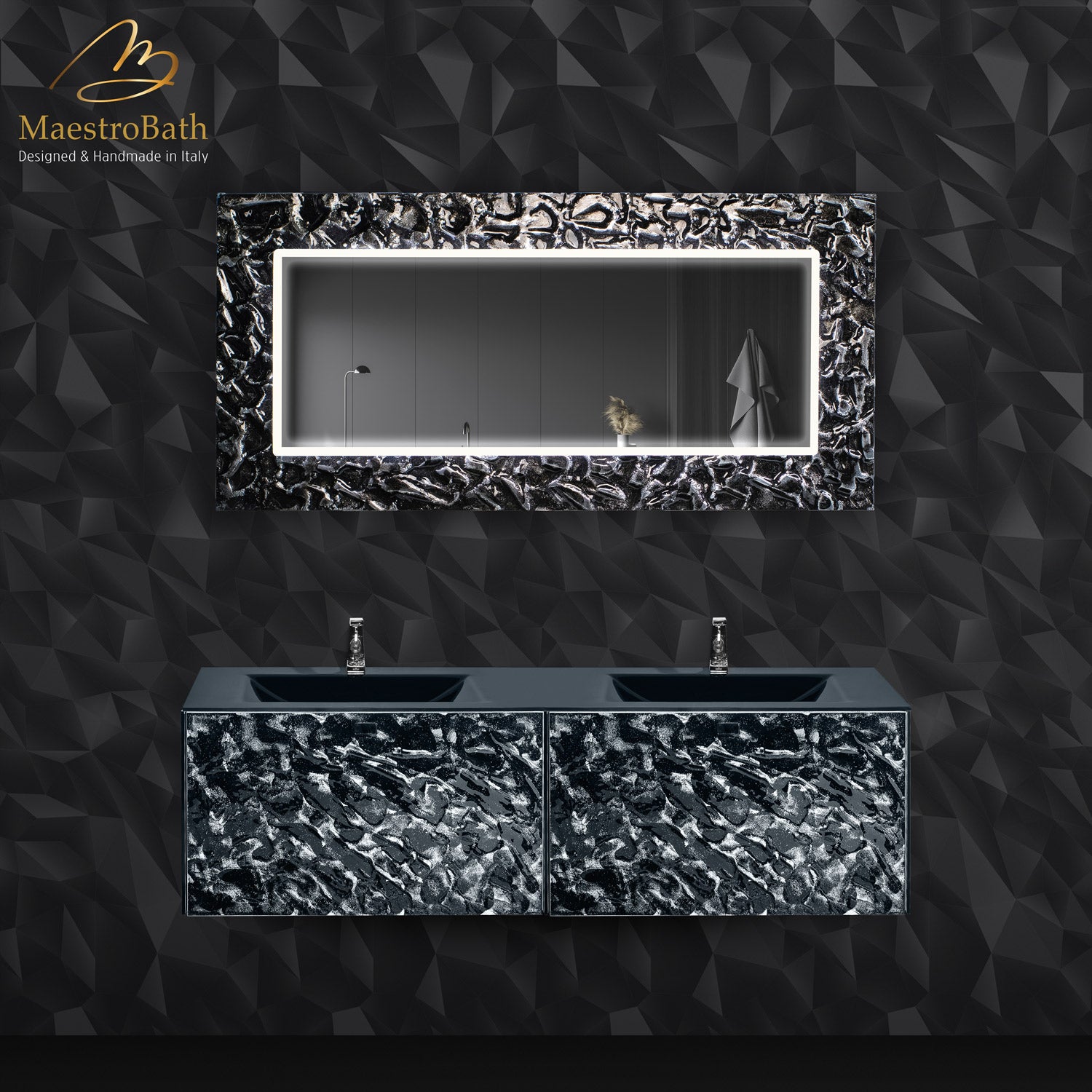 Designer Murano Glass Wallmount Bathroom Double Vanity #size_63"