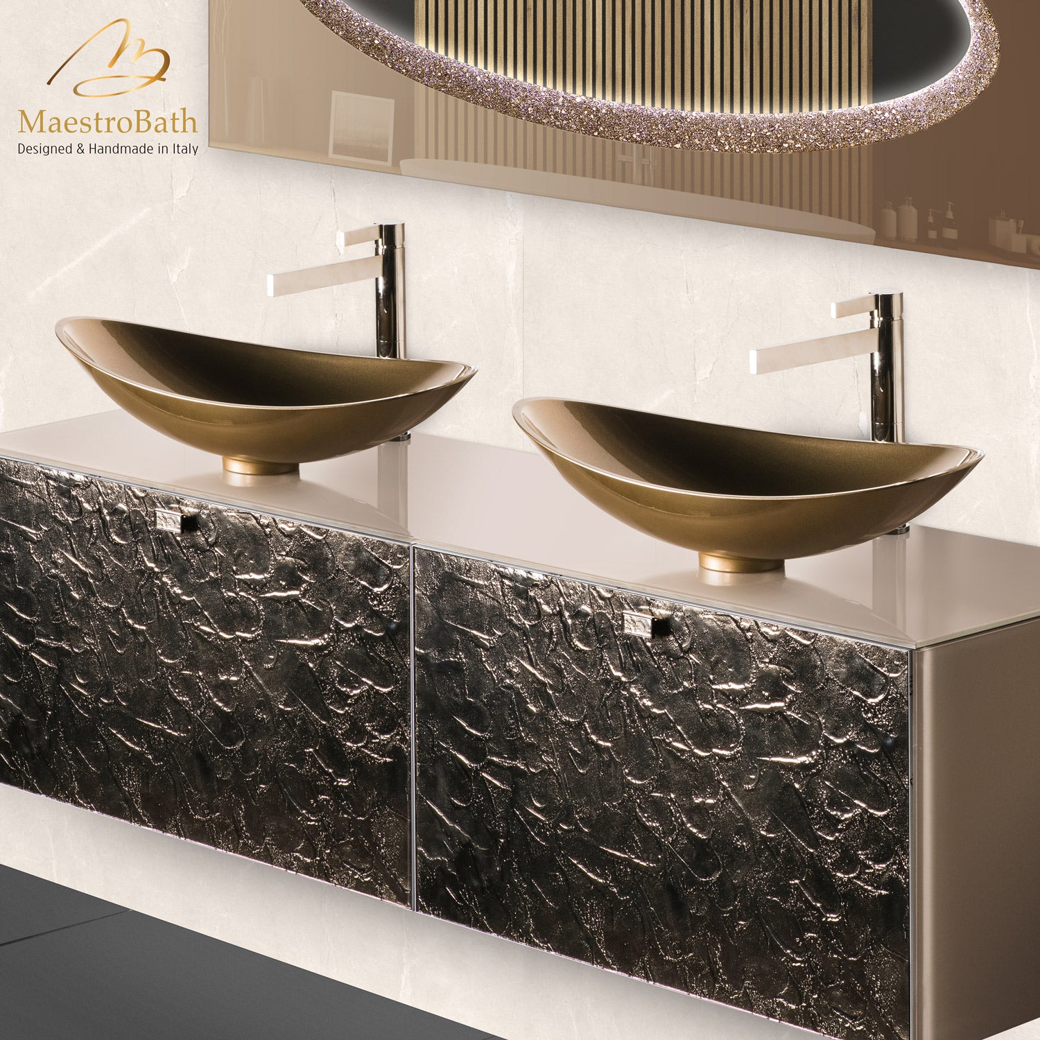 Designer Murano Glass Wallmount Bathroom Double Vanity #size_63"