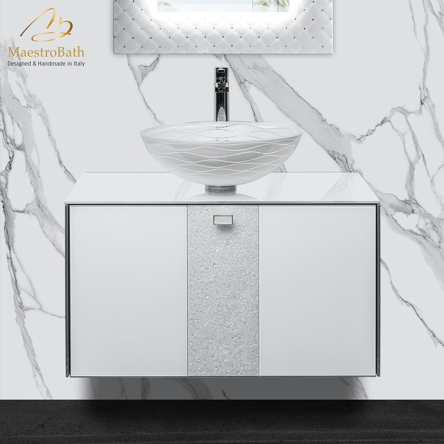 Luxury Crystal Glass Wallmount Bathroom Vanity | White #color_white