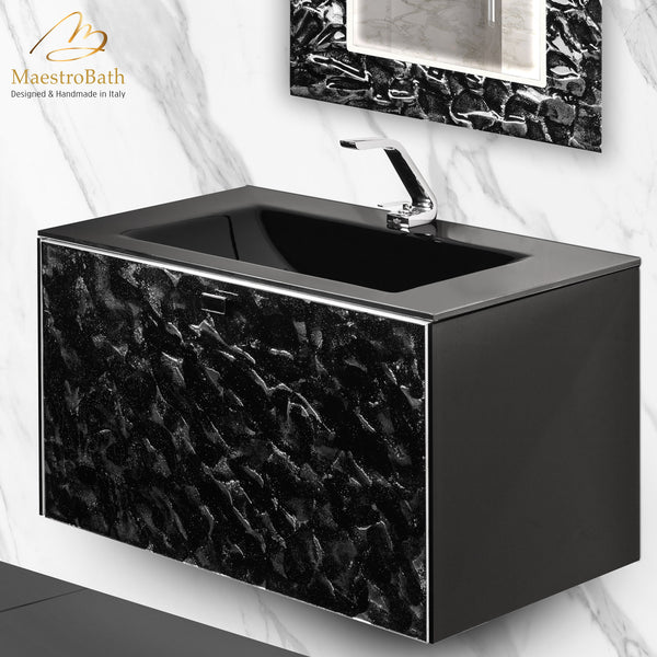 Luxury Wallmount Bathroom Vanity #color_black and silver