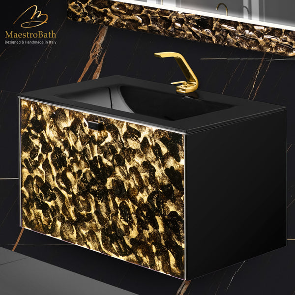 Luxury Murano Crystal Wallmount Bathroom Vanity #color_black and gold