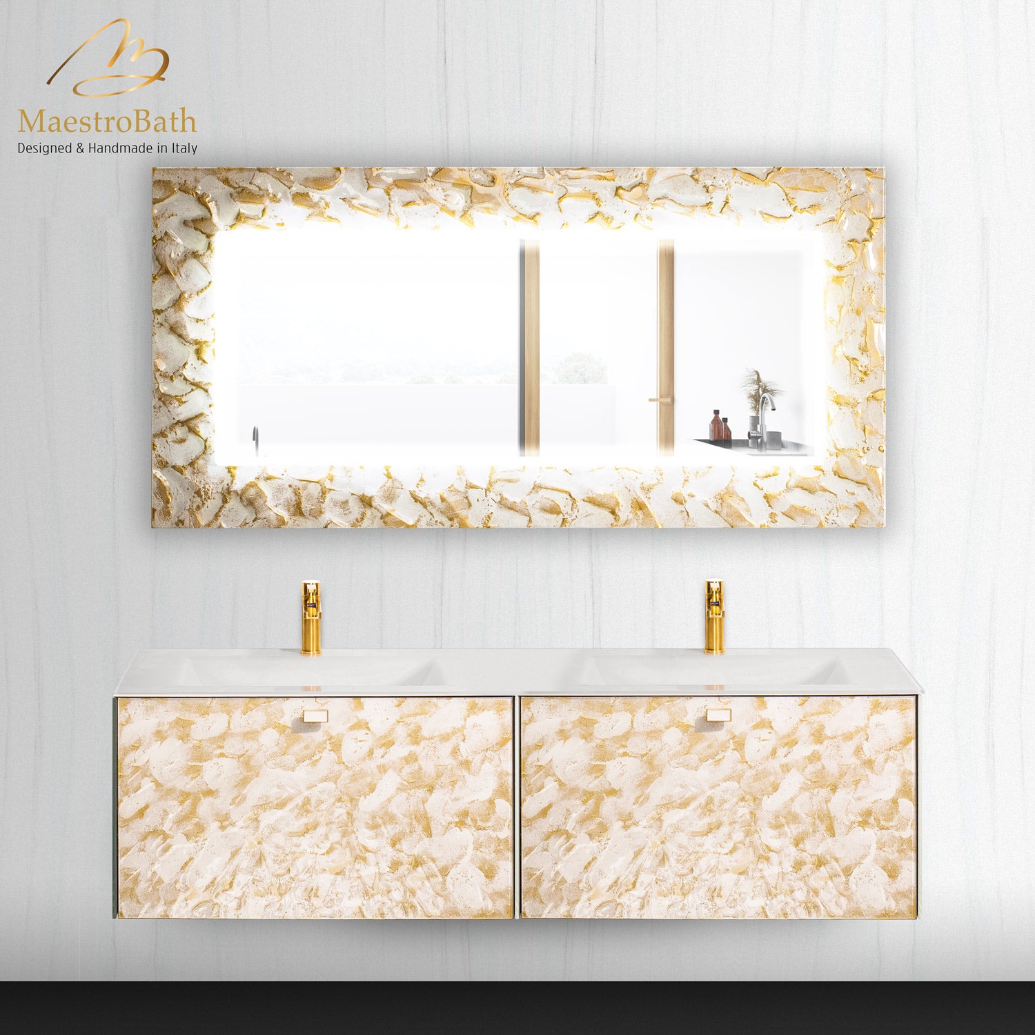Designer Murano Glass Wallmount Bathroom Double Vanity #size_63"