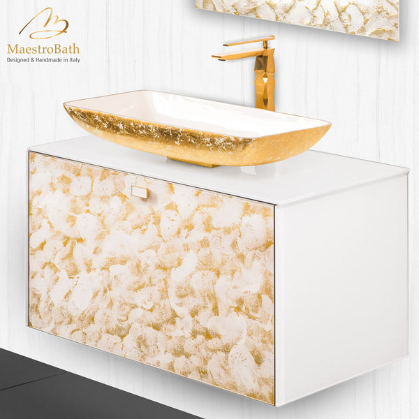 Luxury Murano Glass Wallmount Bathroom Vanity #color_white and gold