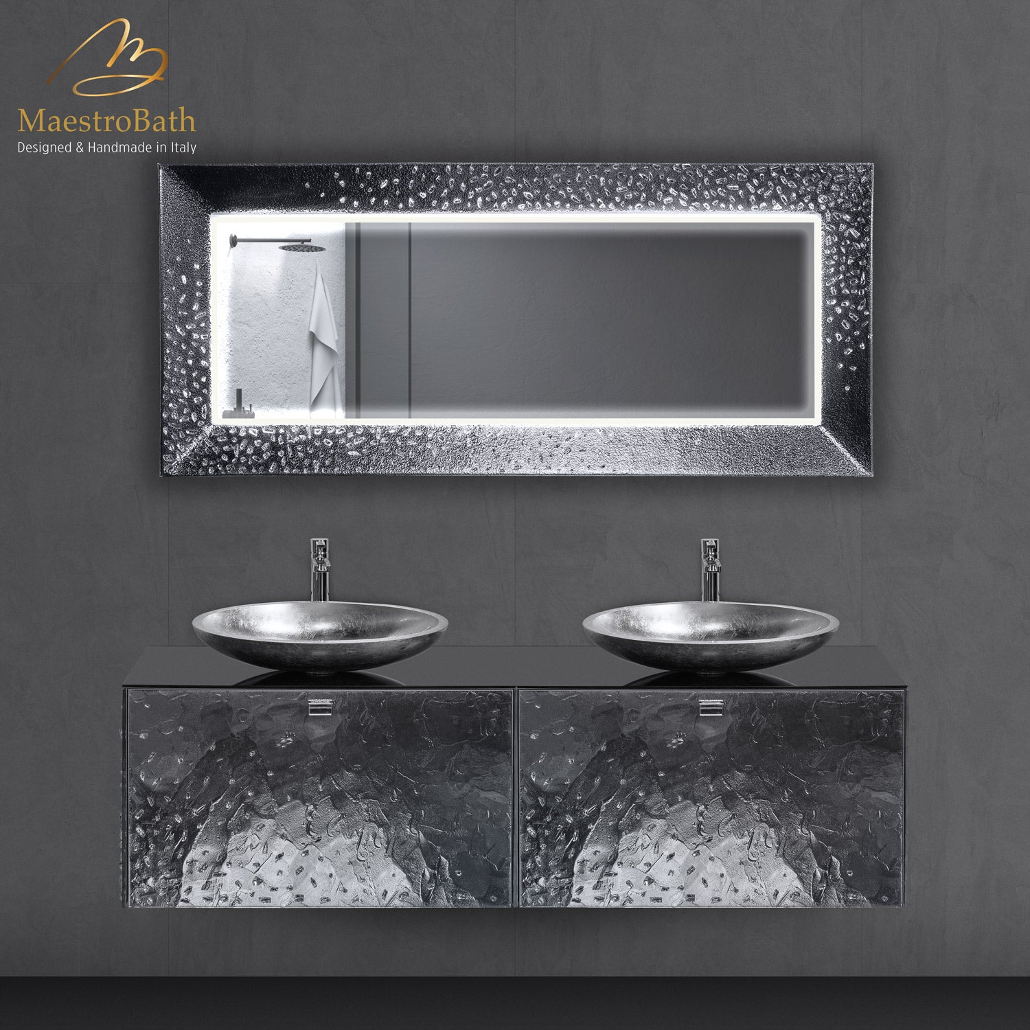 Luxury Crystal Wallmount Bathroom Double Vanity #color_silver