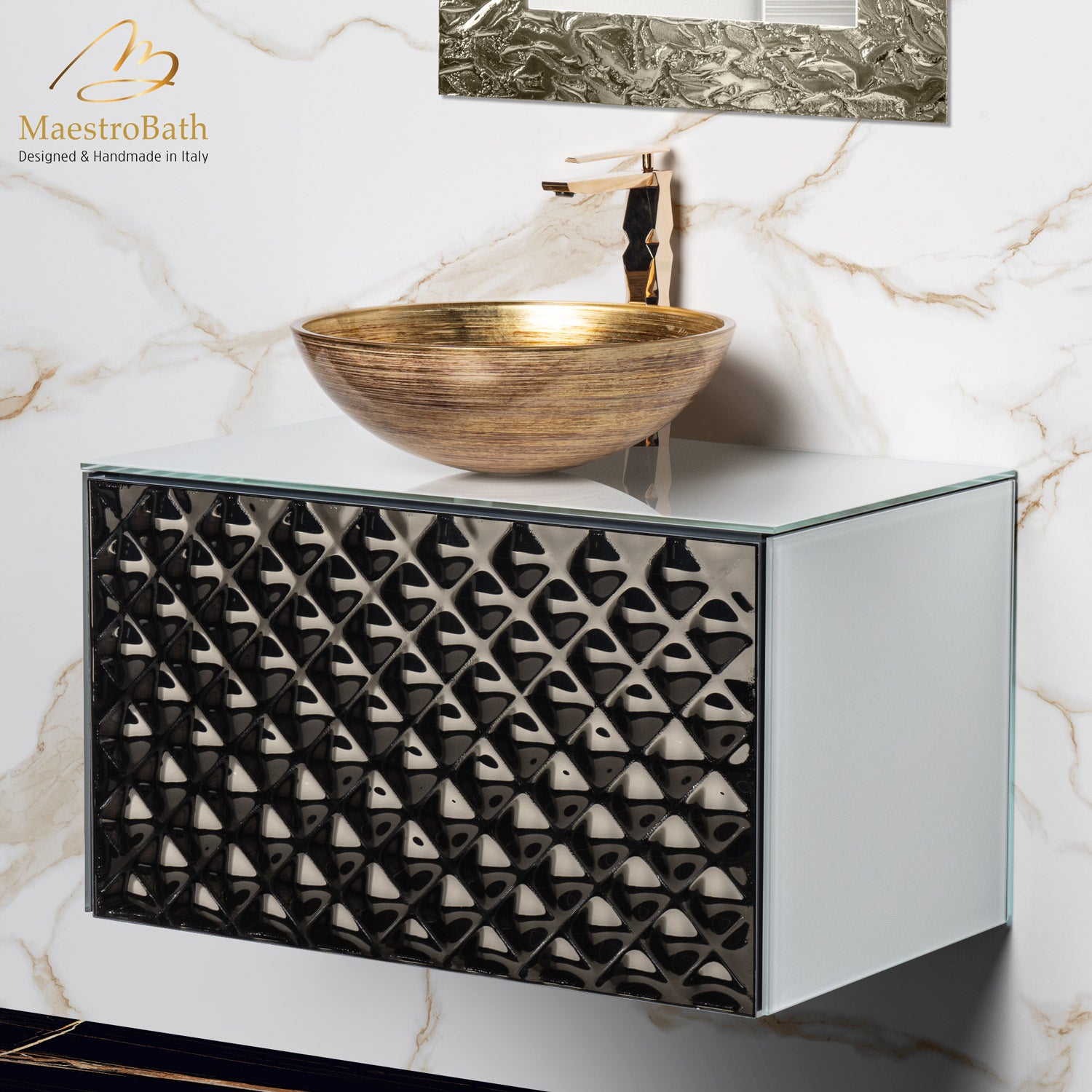 Rombo Modern Single Vanity #color_white and bronze