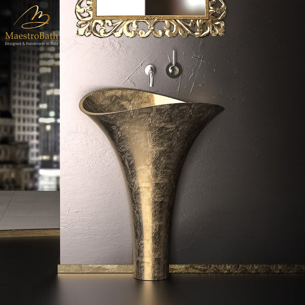 Modern Pedestal Sink Gold Leaf #color_gold leaf