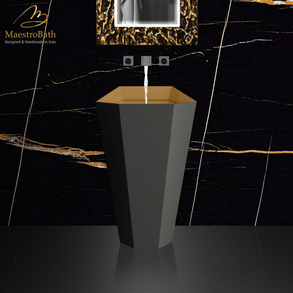 Hex Modern Pedestal Sink | Black and Gold #color_black and gold