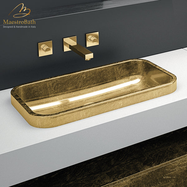 Rectangular Drop-in Bathroom Sink | Gold Leaf #color_gold leaf