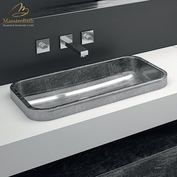 Rectangular Drop-in Bathroom Sink | Silver Leaf #finish_silver leaf
