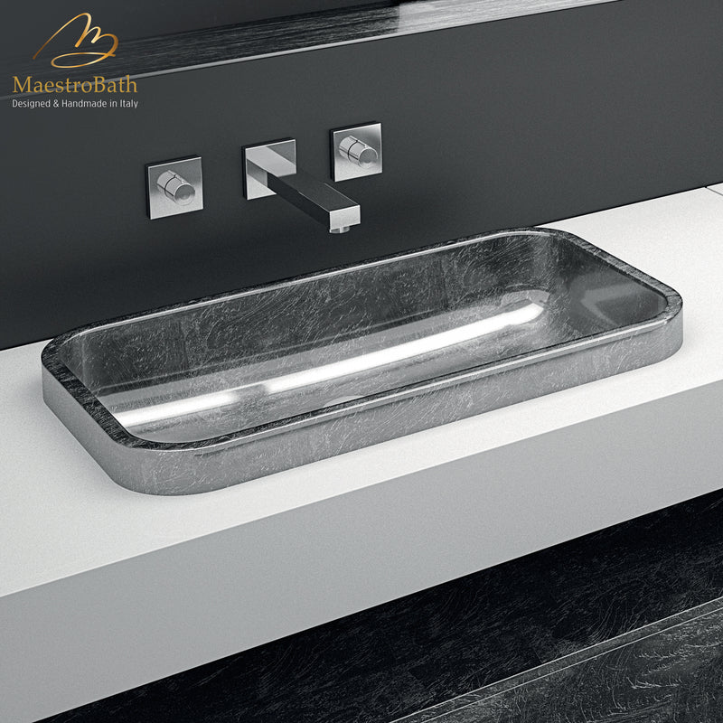 Rectangular Drop-in Bathroom Sink | Silver Leaf