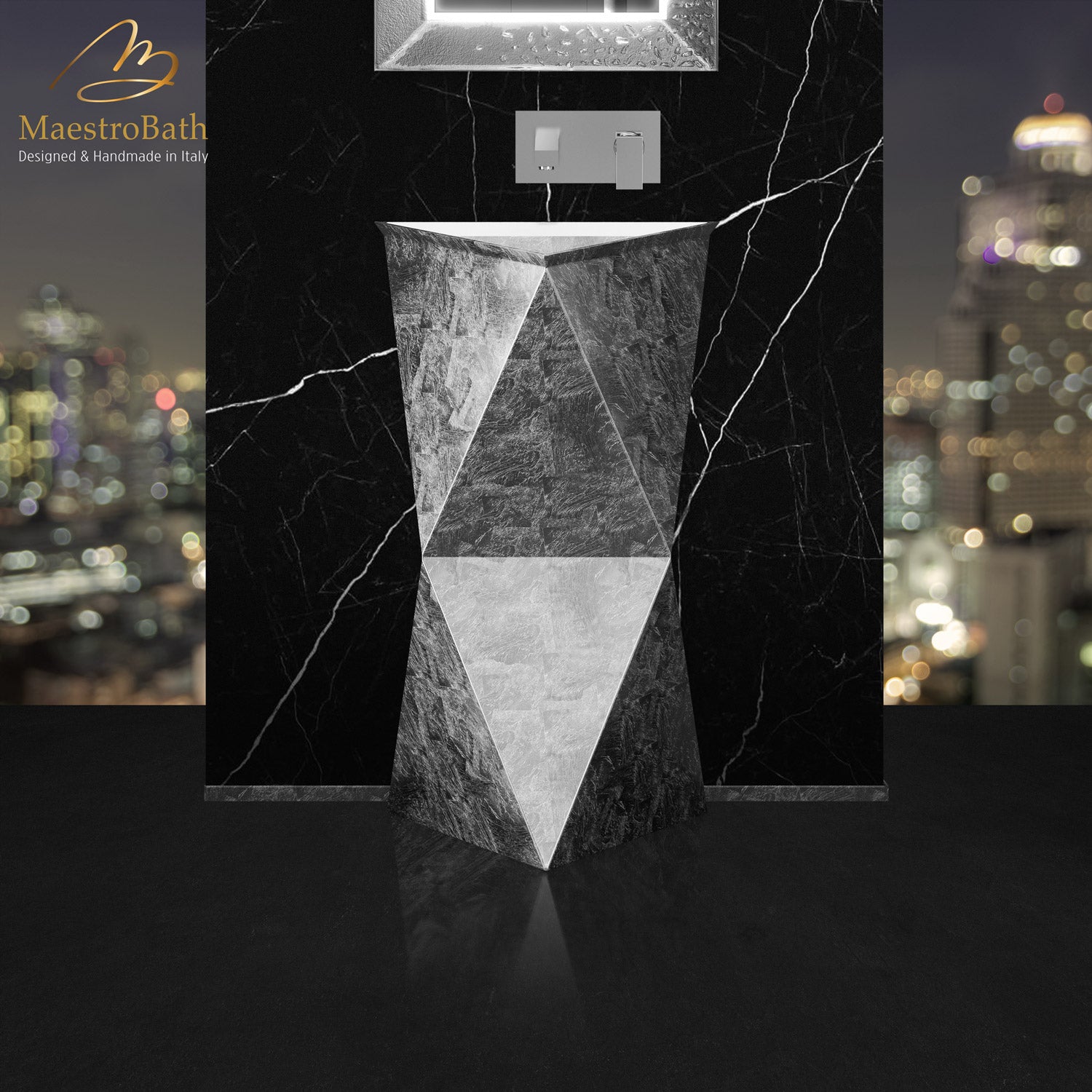 Poli Modern Pedestal Sink | Silver Leaf #color_silver leaf