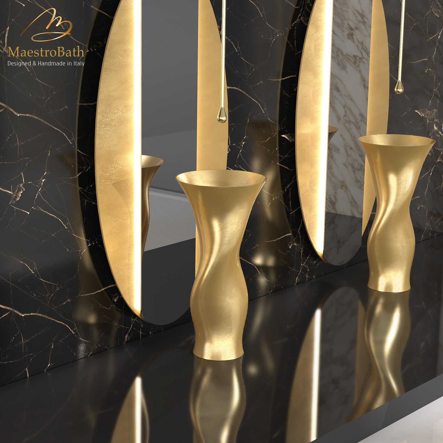Ruffle Pedestal Sink | Gold Leaf #color_gold leaf