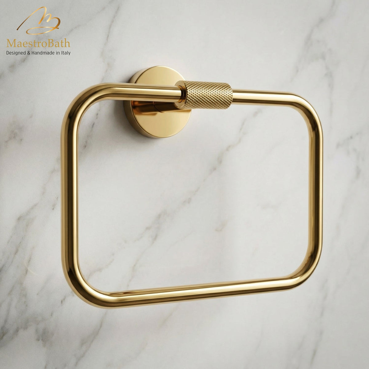 Wall mounted square brass towel ring, made of solid brass #color_polished gold