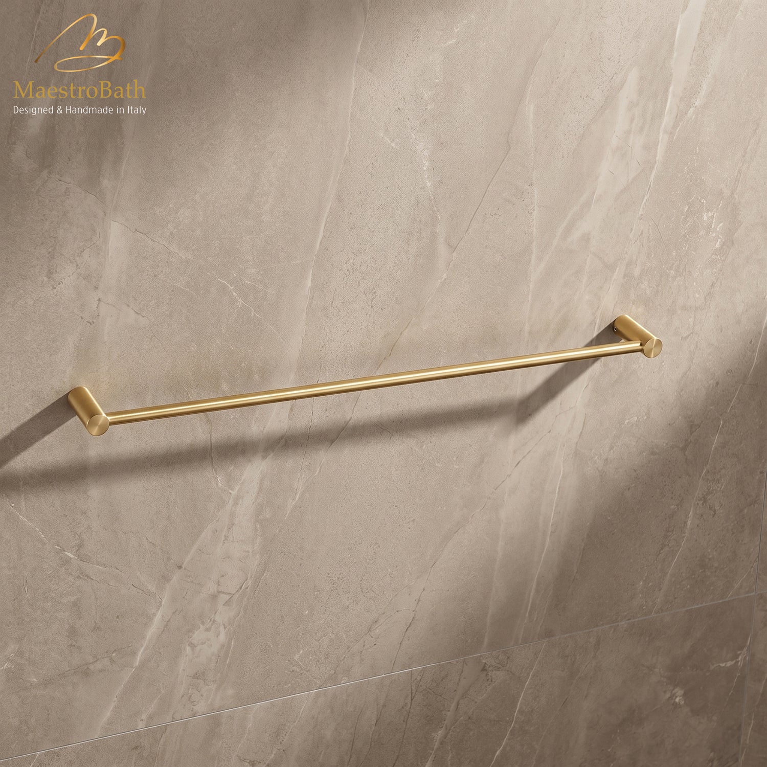 24 inch luxury towel bar in brushed gold, solid brass, from the MaestroBath Prestigio collection