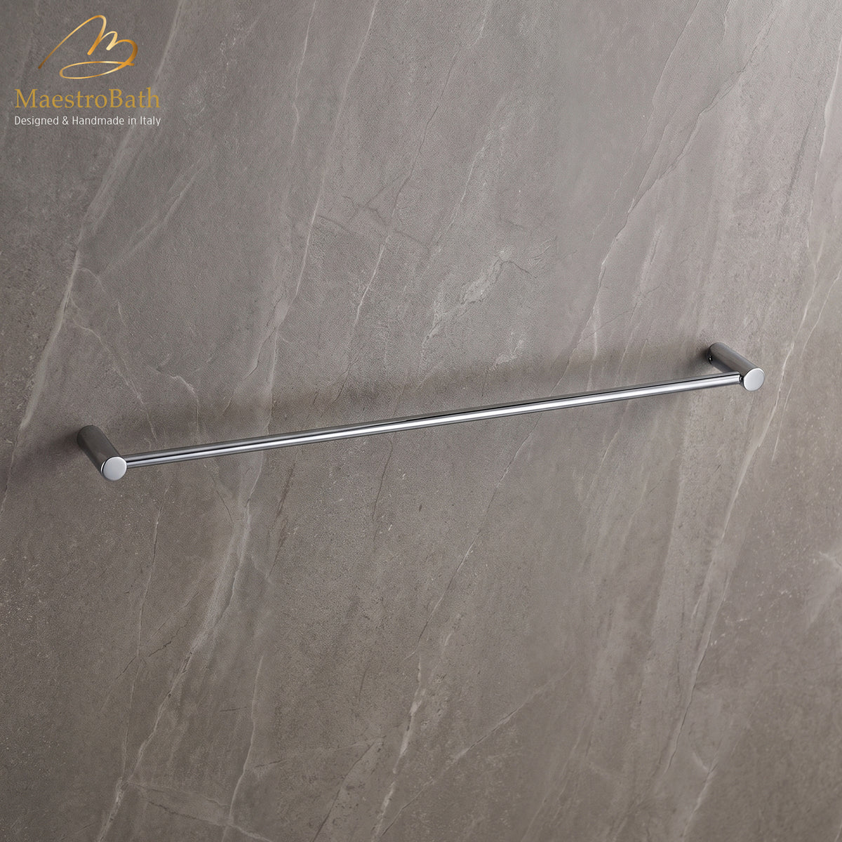 24 inch luxury towel bar in polished chrome, solid brass, from the MaestroBath Prestigio collection