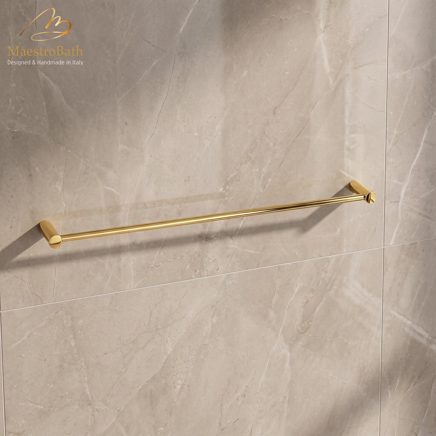 24 inch luxury towel bar in polished gold, solid brass, from the MaestroBath Prestigio collection