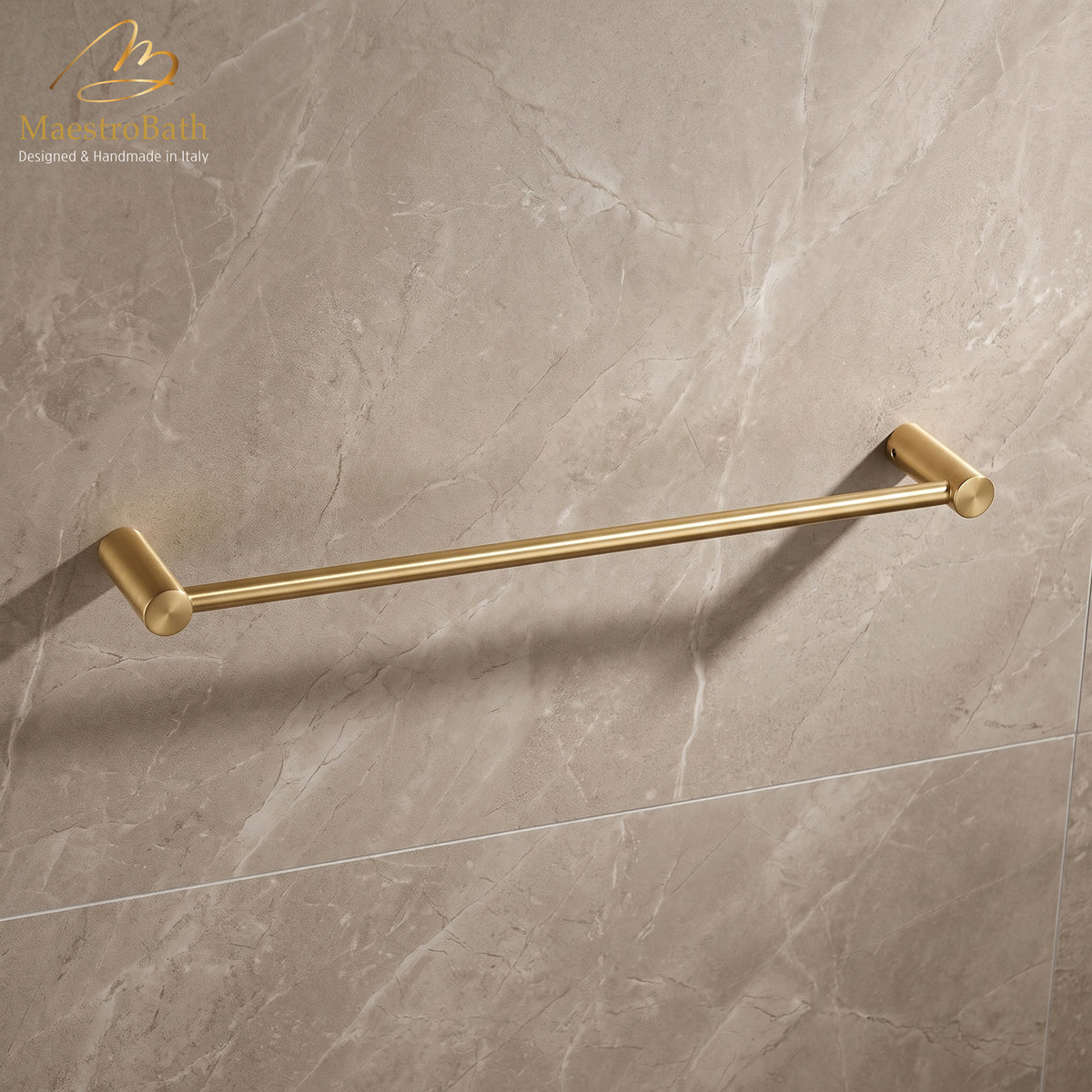 15 inch luxury towel bar in brushed gold, solid brass, from the MaestroBath Prestigio collection