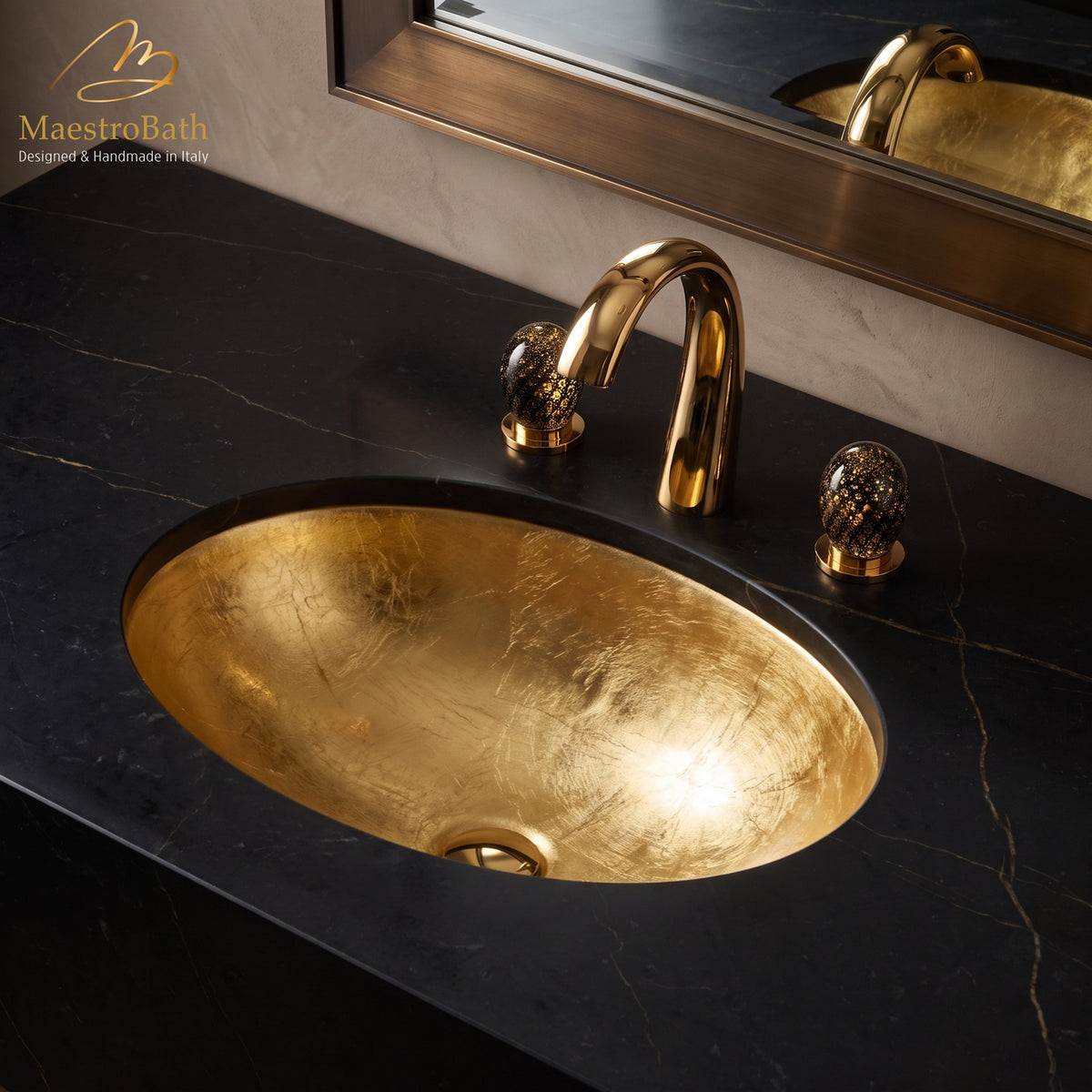 Flou Undermount Modern bathroom sink, 20 inch by 15.3 inch with a 6.2 inch basin depth #color_gold leaf