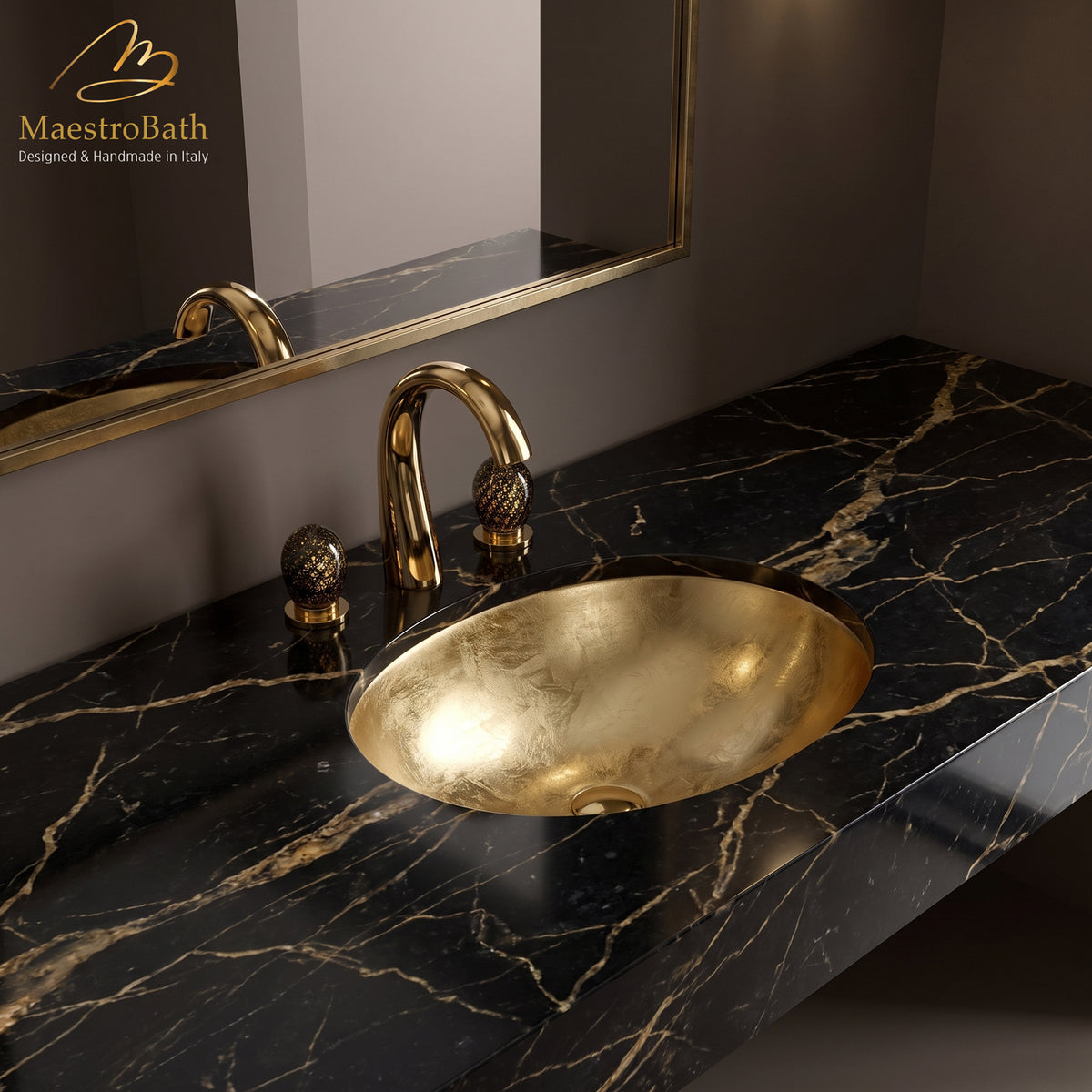 Flou Undermount Modern bathroom sink, 20 inch by 15.3 inch with a 6.2 inch basin depth #color_gold leaf