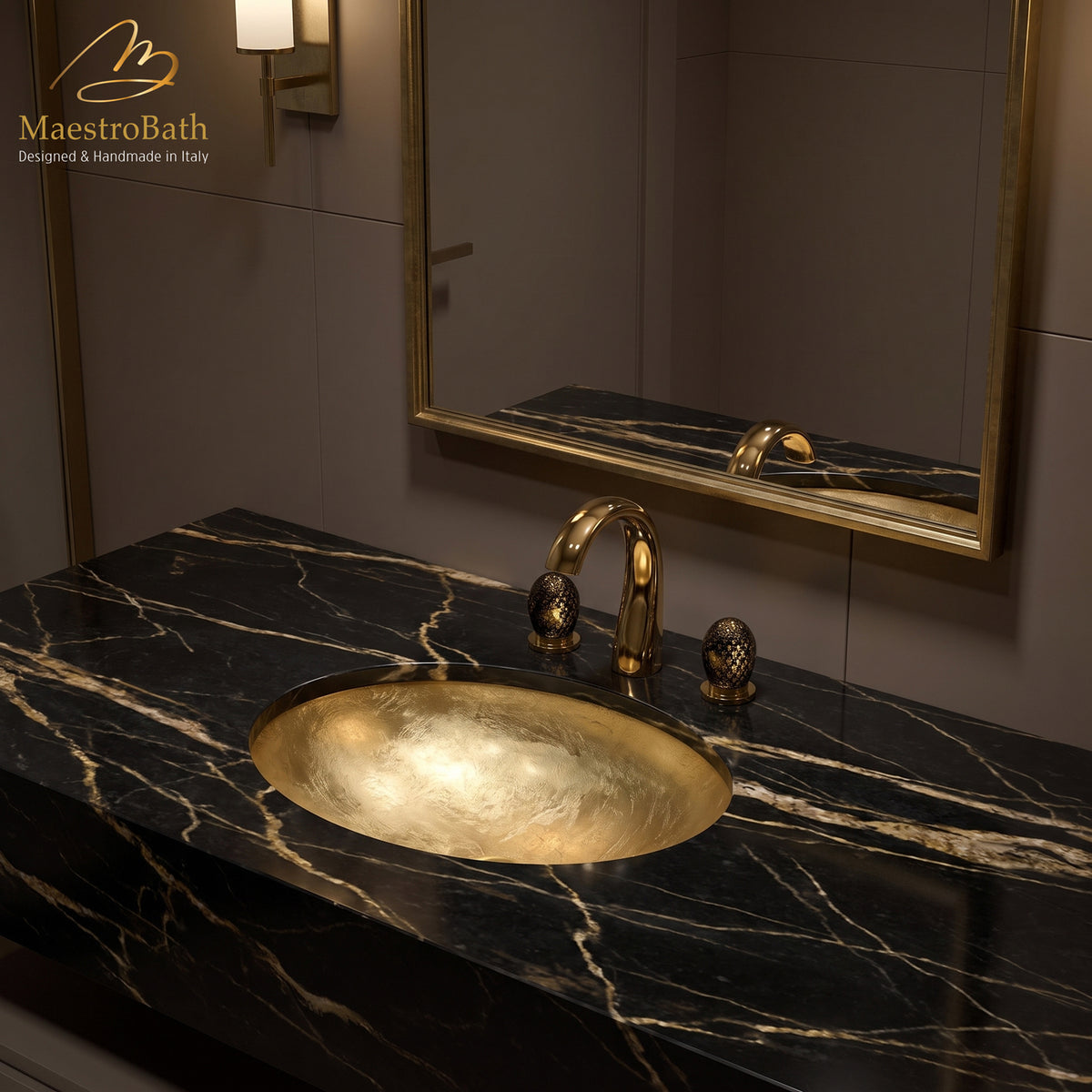 Flou Undermount Modern bathroom sink, 20 inch by 15.3 inch with a 6.2 inch basin depth #color_gold leaf