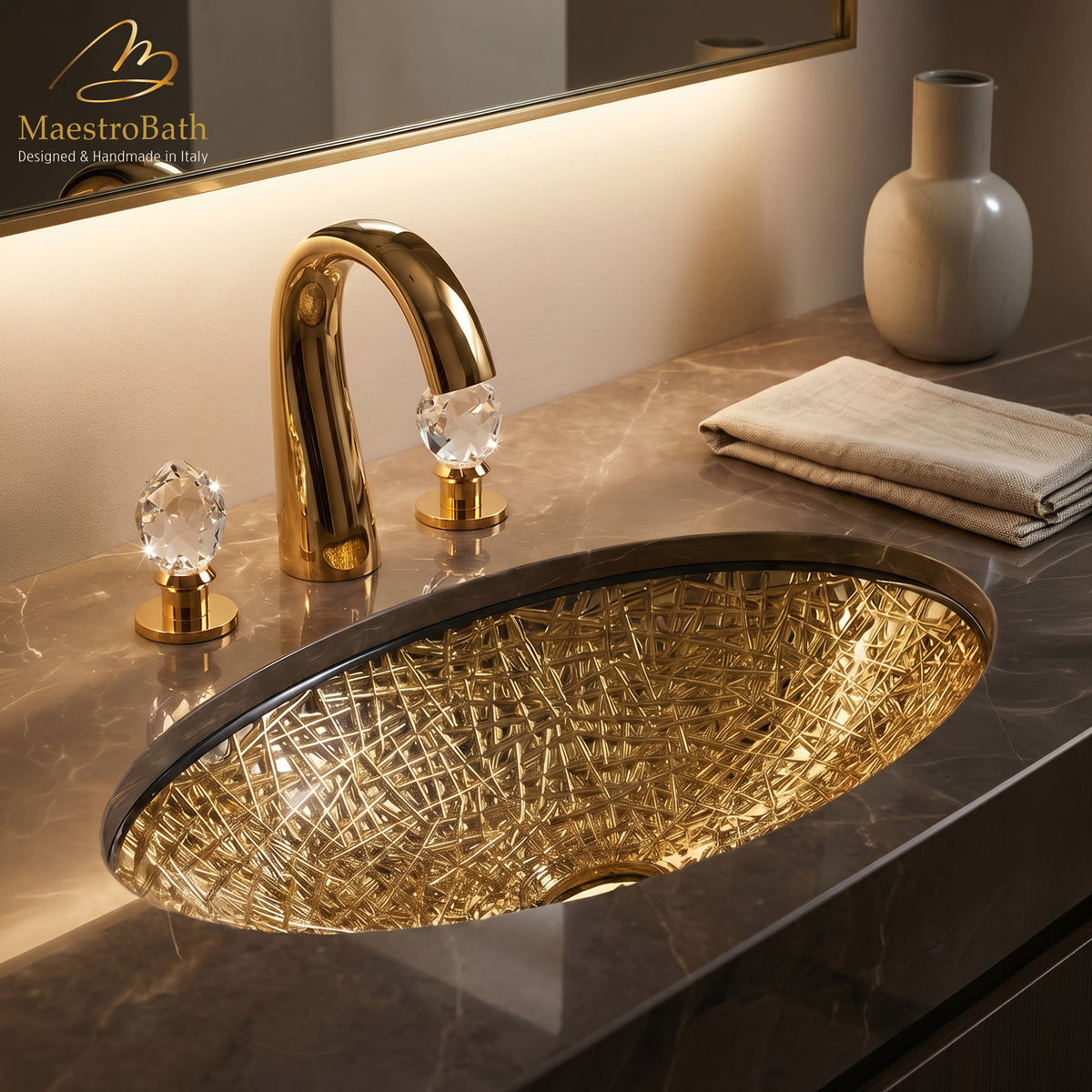 De Medici Ice Oval Crystal Undermount Sink #color_gold