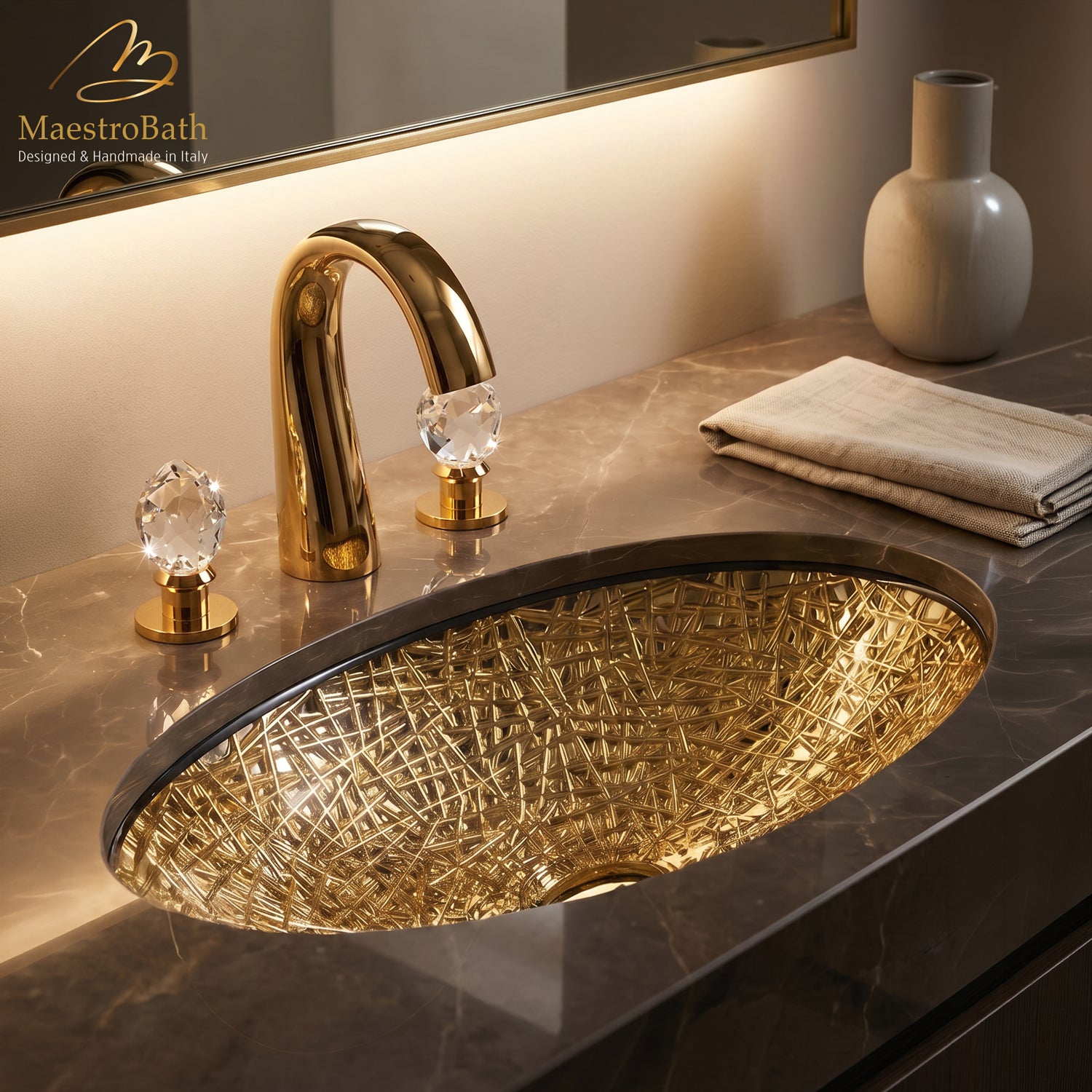 De Medici Ice Oval Crystal Undermount Sink #color_gold
