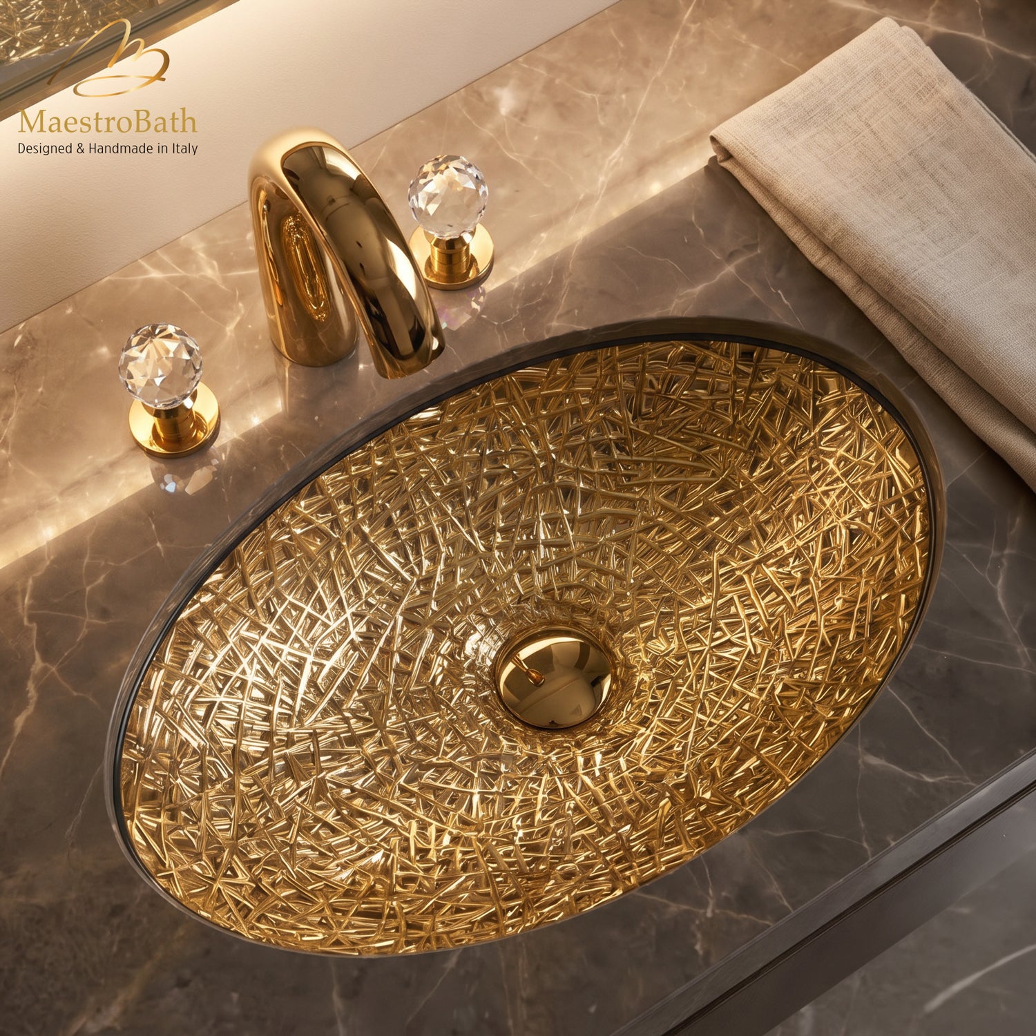 De Medici Ice Oval Crystal Undermount Sink #color_gold