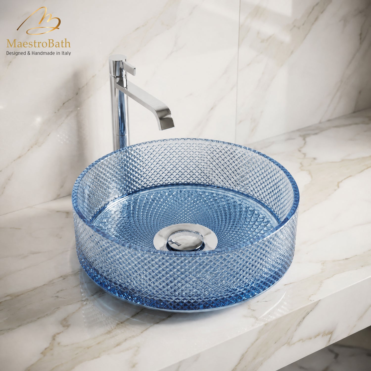 Handcrafted Crystal Bathroom Vessel Sink #color_blue