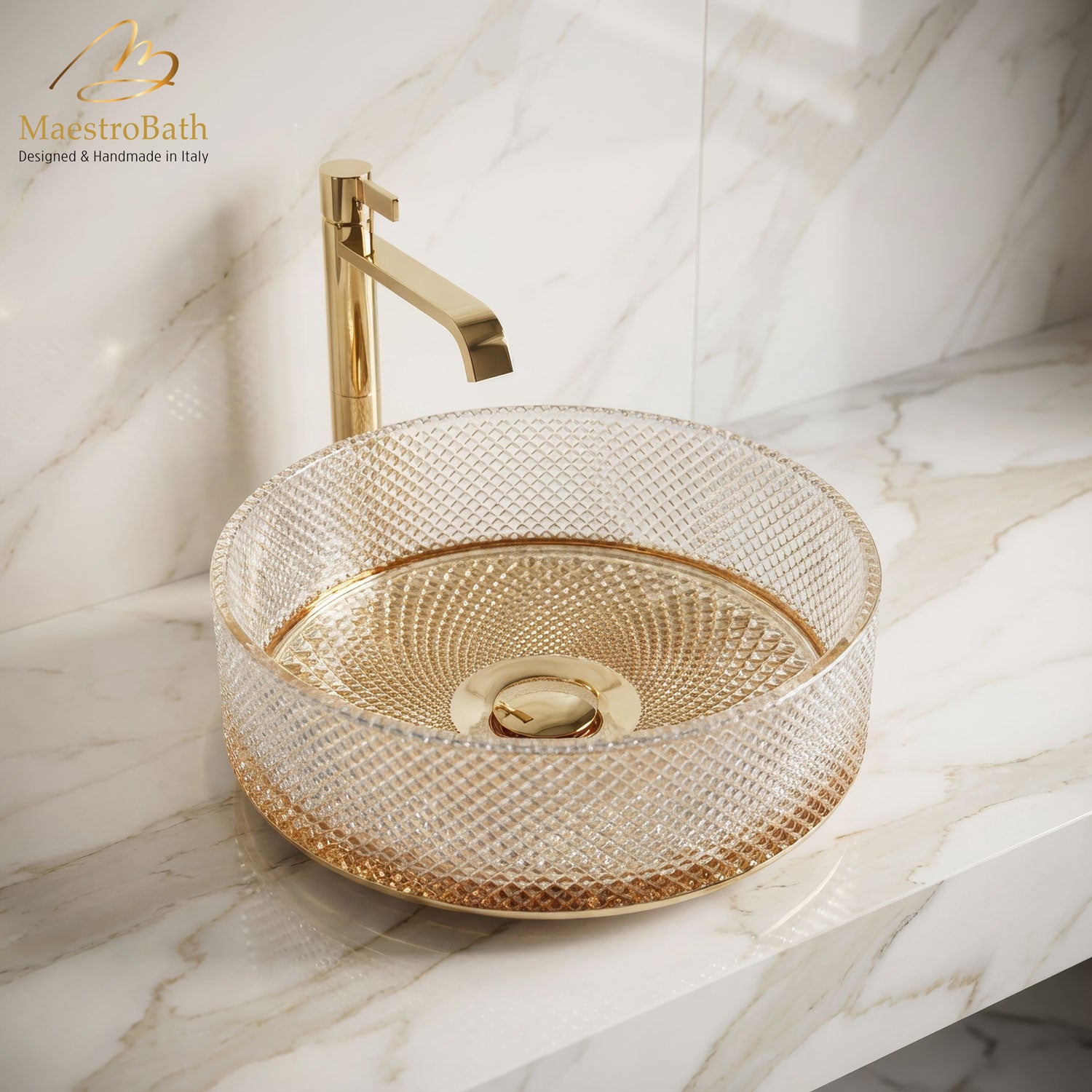 Handcrafted Crystal Bathroom Vessel Sink #color_gold