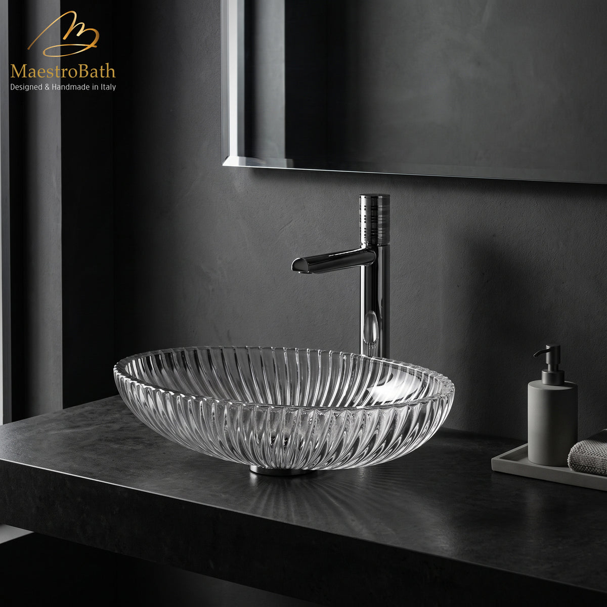 Deck mounted brass single hole bathroom faucet, shown in polished chrome, made of lead-free brass