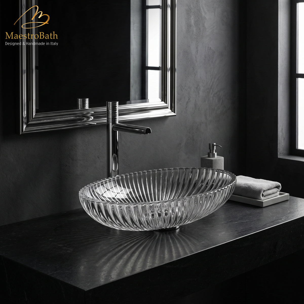 Deck mounted brass single hole bathroom faucet, shown in polished chrome, made of lead-free brass