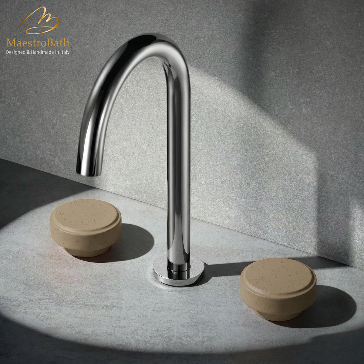 Cemento 3-Hole Bathroom Faucet, 10.8 inch spout height and a 5.6 inch spout reach, made of lead-free brass