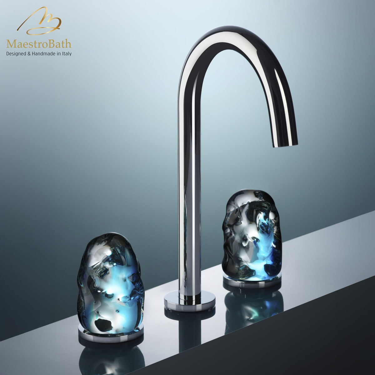 Deck mounted crystal and brass three hole bathroom faucet, 10.8 inch spout height and a 5.6 inch spout reach #color_polished chrome