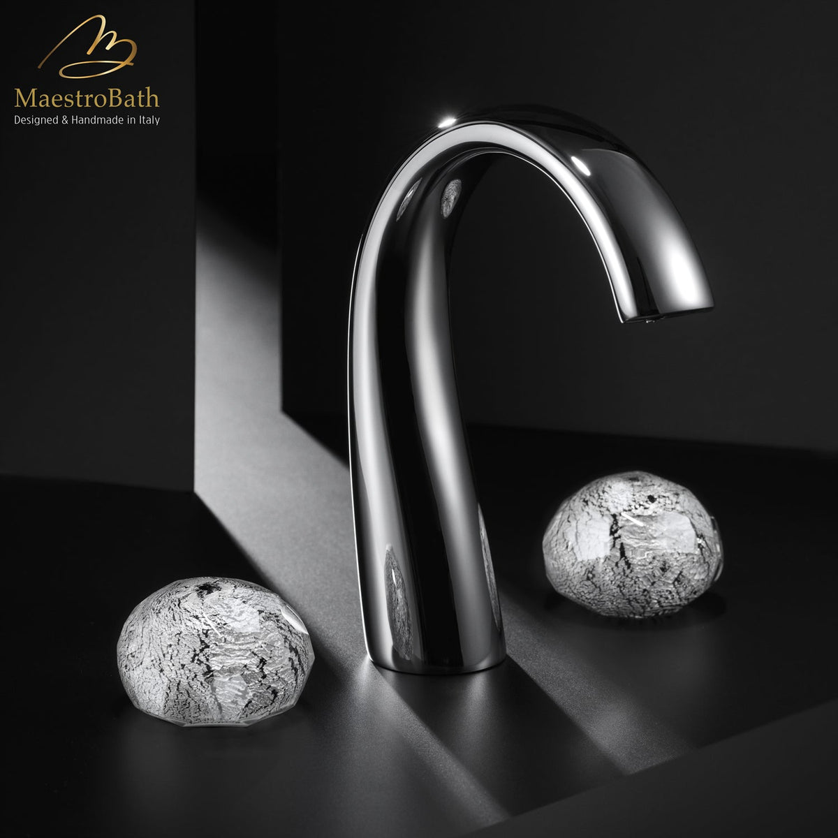 Glamour 3-Hole Luxury Bathroom Faucet, shown in polished chrome, 6.1 inch spout height and a 5.2 inch spout reach