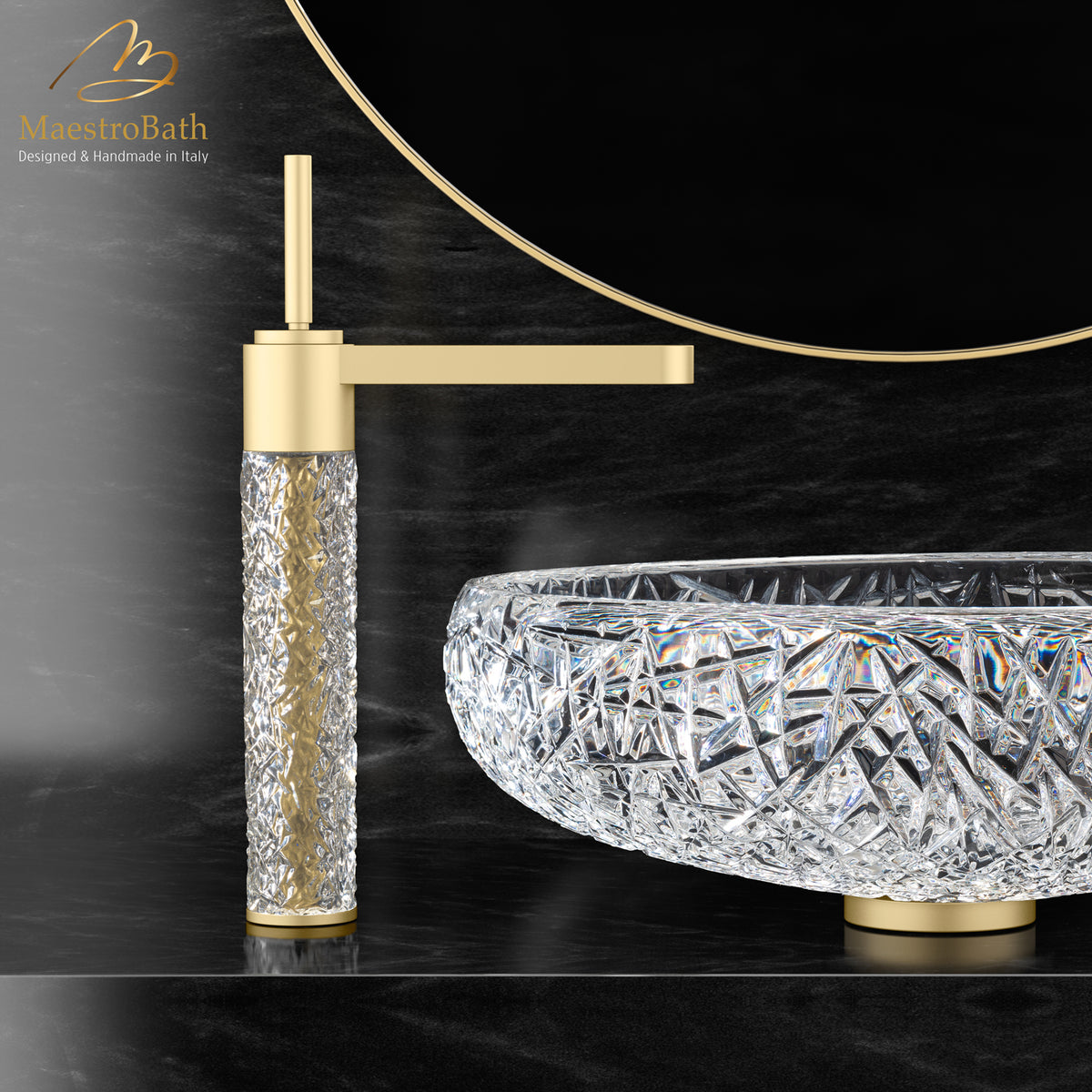 Ice XL Luxury Crystal Bathroom Faucet, 13.2 inch spout height and a 7.6 inch spout reach #color_satin gold