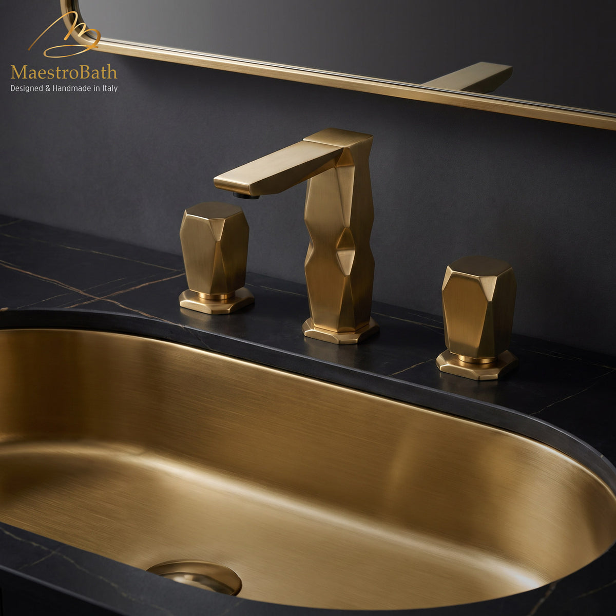Ikon 3-Hole Brushed Gold Luxury Bathroom Faucet #color_brushed gold